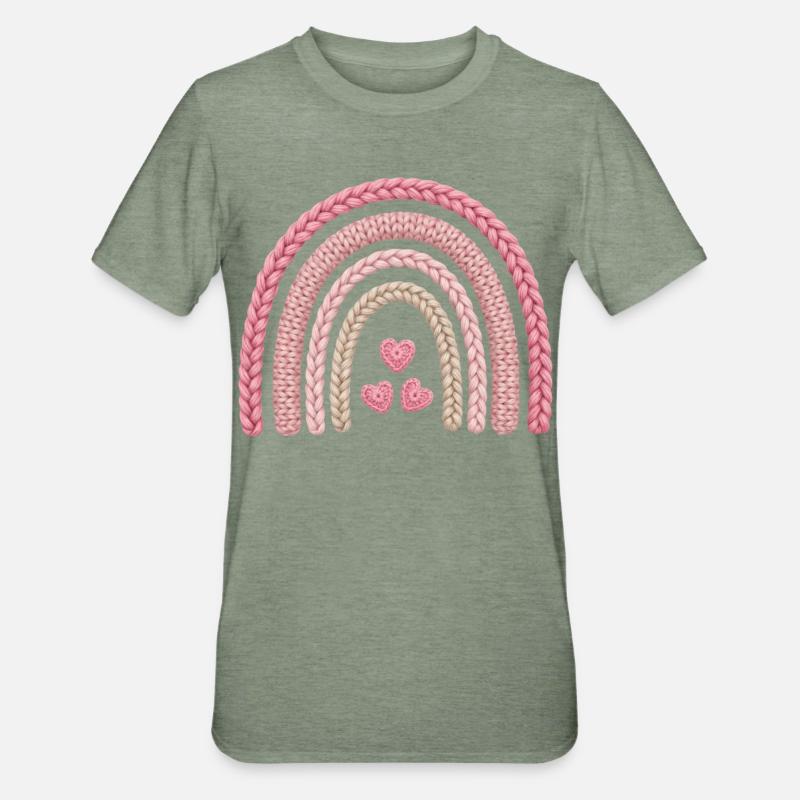 Regenbogen Rosa Strickmuster - Unisex Polycotton T-Shirt - Militärgrün meliert