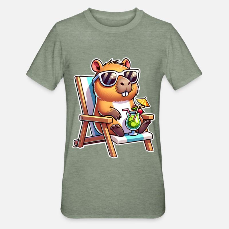 Capybara Chill - T-shirt polycoton Unisexe - vert kaki chiné