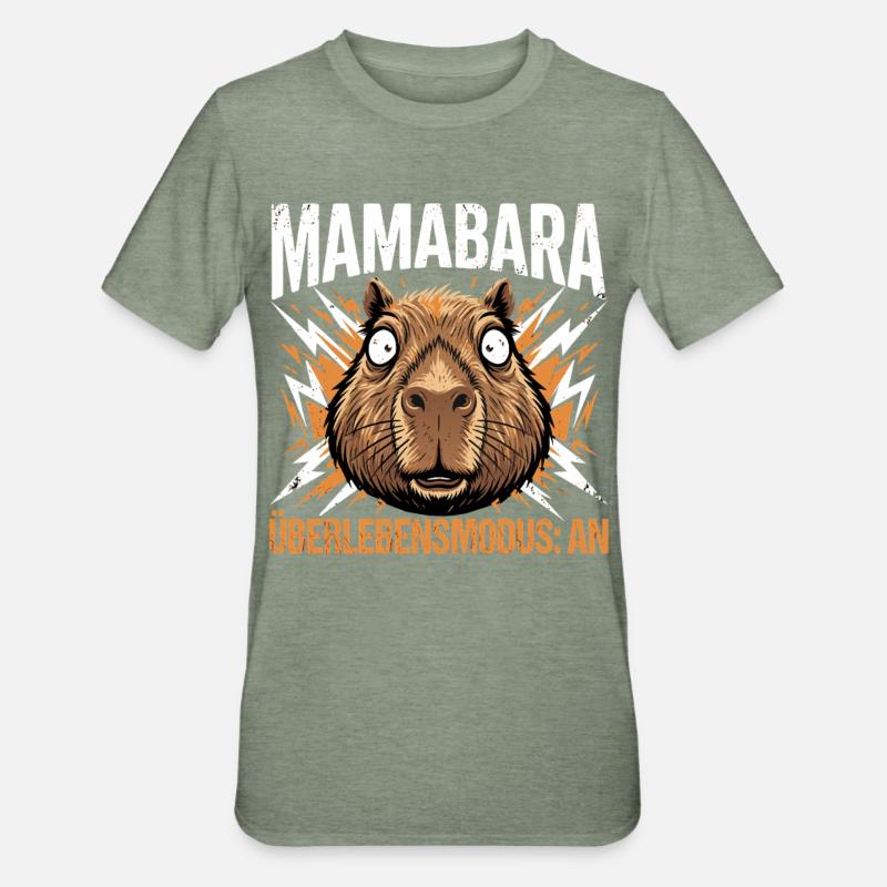 Mamabara Capybara Überlebensmodus Mutter - Unisex Polycotton T-Shirt - Militärgrün meliert
