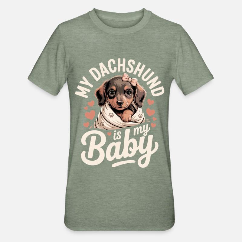 Bébé teckel - T-shirt polycoton Unisexe - vert kaki chiné