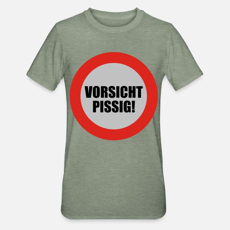 Vorsicht pissig - Unisex Polycotton T-Shirt - Militärgrün meliert