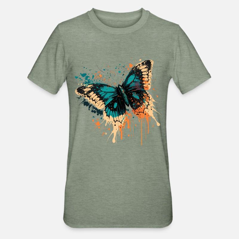 Conception de papillon - T-shirt polycoton Unisexe - vert kaki chiné
