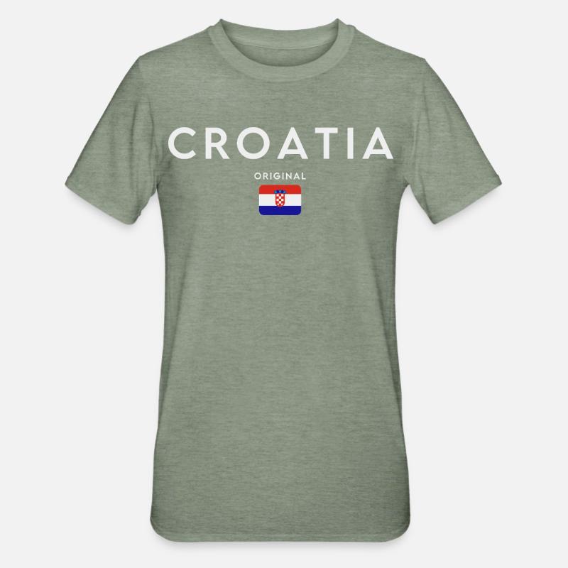 Drapeau croate, fierté croate - T-shirt polycoton Unisexe - vert kaki chiné