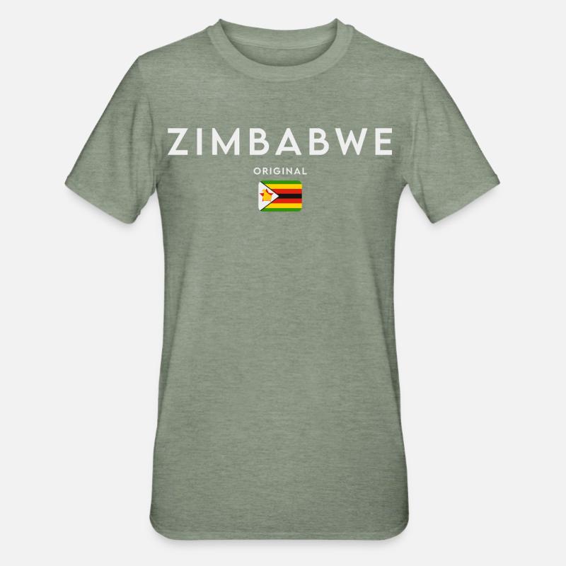 Drapeau du Zimbabwe, fierté zimbabwéenne - T-shirt polycoton Unisexe - vert kaki chiné