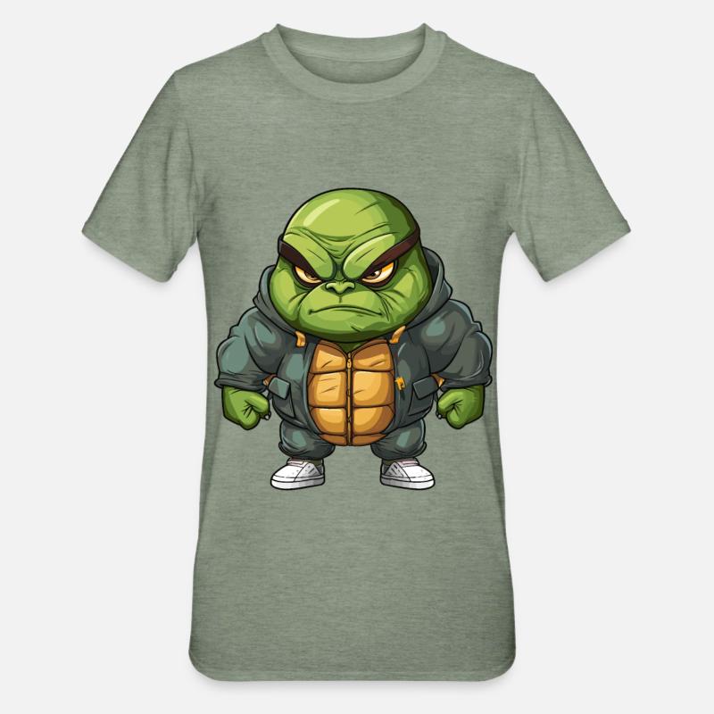 Grim Turtle Design - Cool & Unique - T-shirt polycoton Unisexe - vert kaki chiné