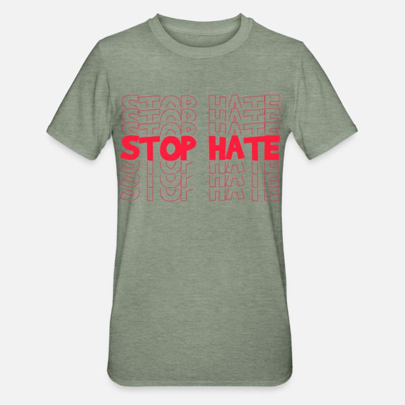 STOP HATE - T-shirt polycoton Unisexe - vert kaki chiné