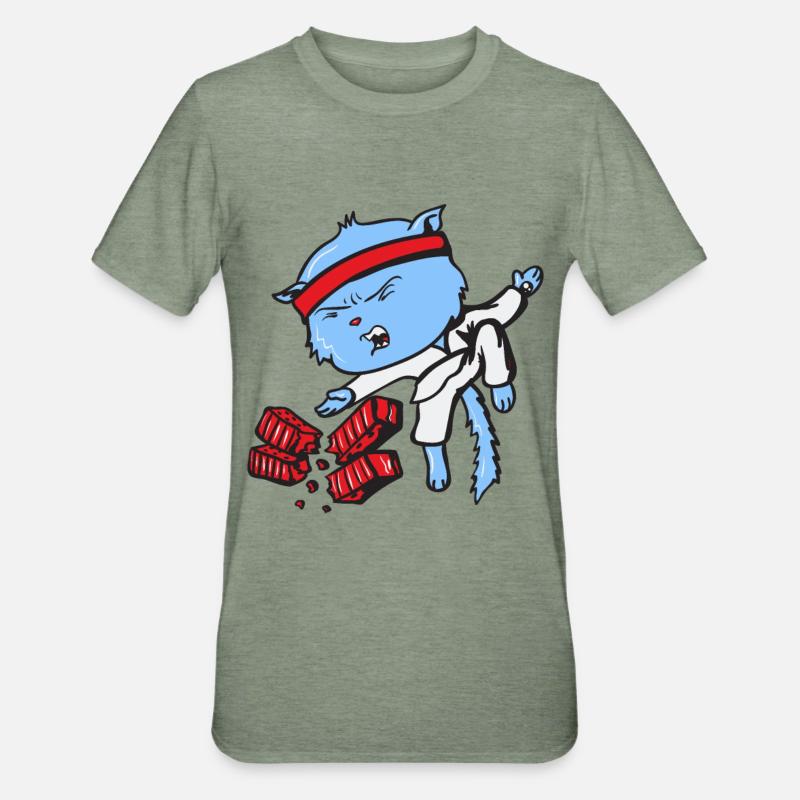 Chat de karaté - T-shirt polycoton Unisexe - vert kaki chiné