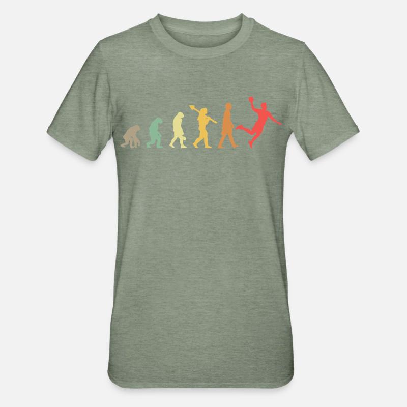 Évolution du handball Développement rétro - T-shirt polycoton Unisexe - vert kaki chiné