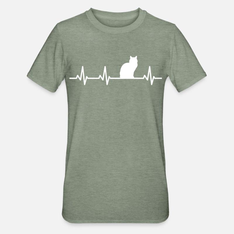 Battement de cœur de chat - T-shirt polycoton Unisexe - vert kaki chiné
