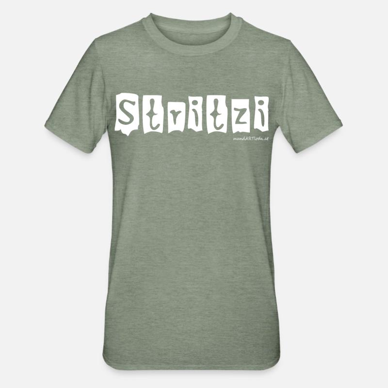 Stritzi - Strolch, effronté, dialecte autrichien - T-shirt polycoton Unisexe - vert kaki chiné