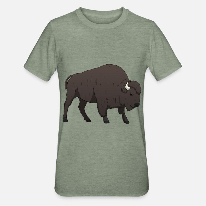 Bison Büffel - Unisex Polycotton T-Shirt - Militärgrün meliert