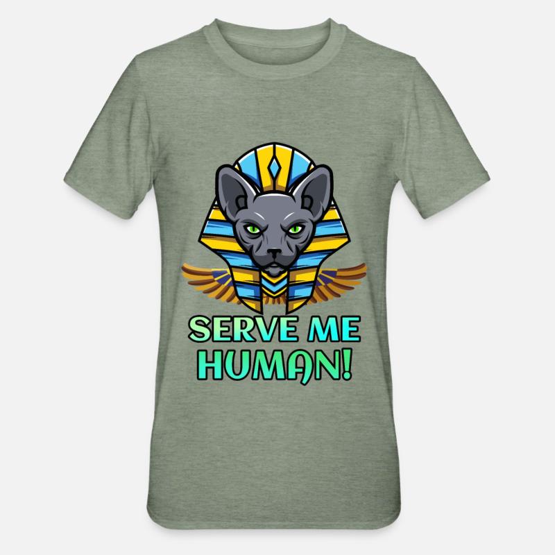 Chat Sphynx Pharaon chat égyptien - T-shirt polycoton Unisexe - vert kaki chiné