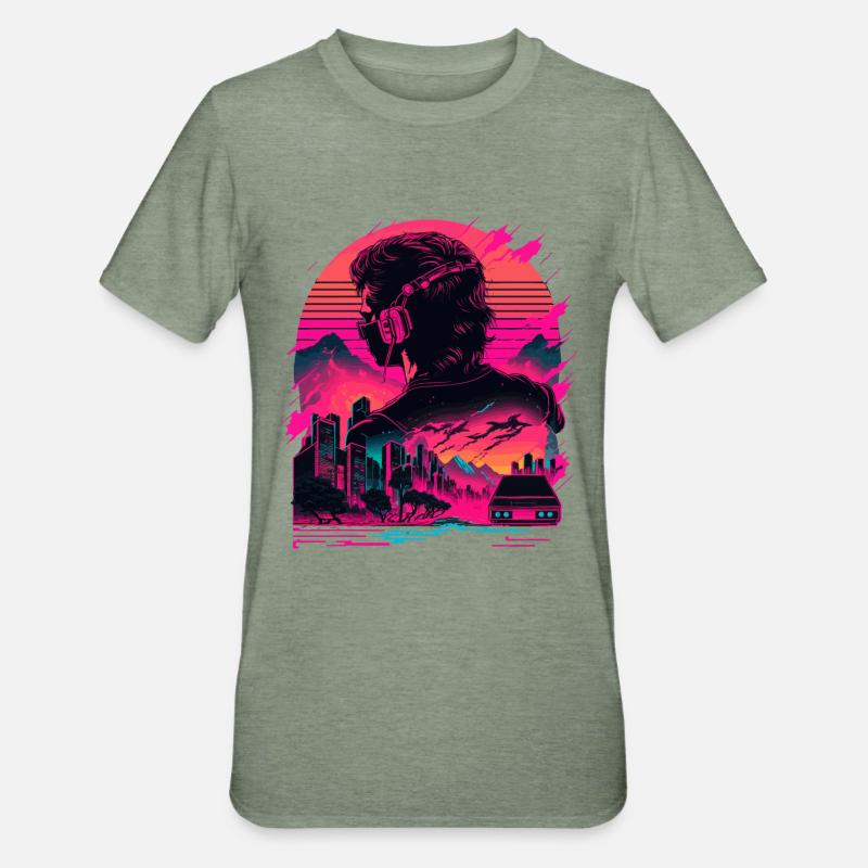 Espace Synthwave - T-shirt polycoton Unisexe - vert kaki chiné