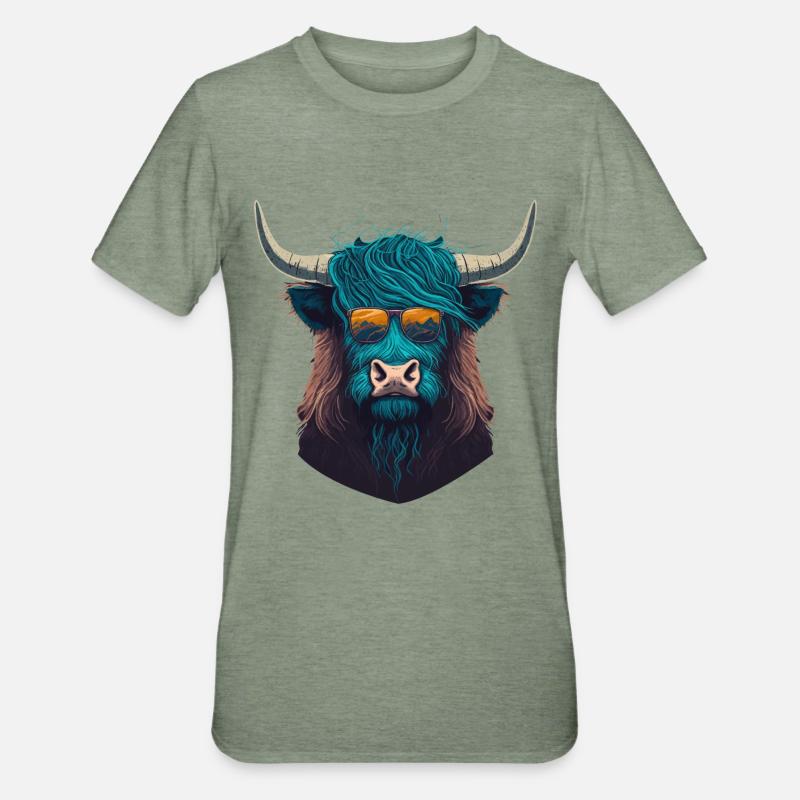 Yak mit Sunclasses - Unisex Polycotton T-Shirt - Militärgrün meliert