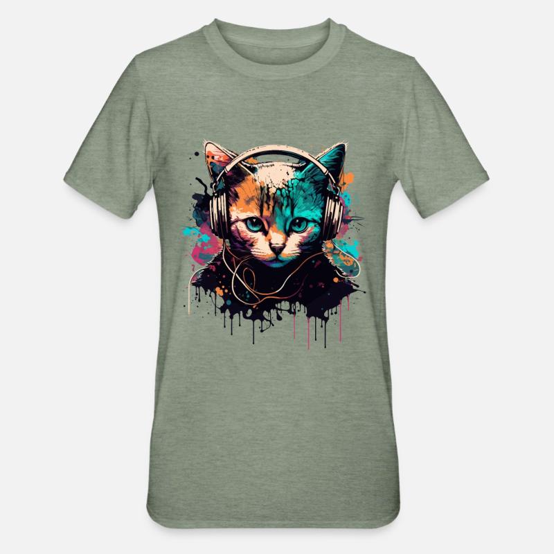 Conception de chat de joueur - T-shirt polycoton Unisexe - vert kaki chiné