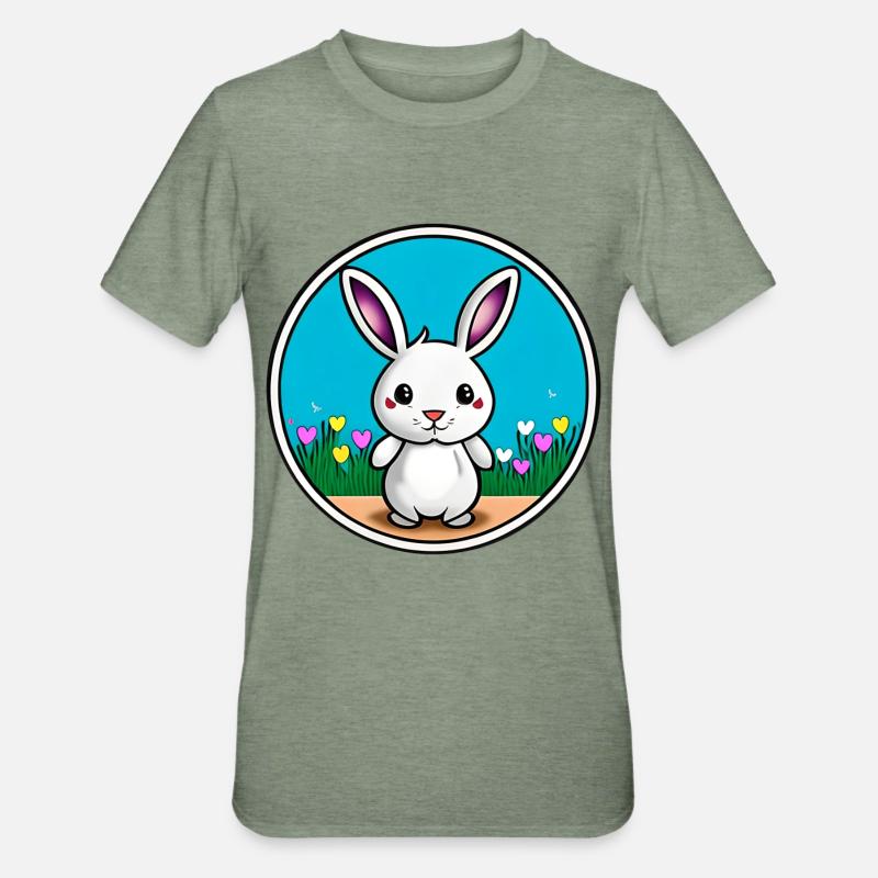 Lapin de Pâques mignon - T-shirt polycoton Unisexe - vert kaki chiné