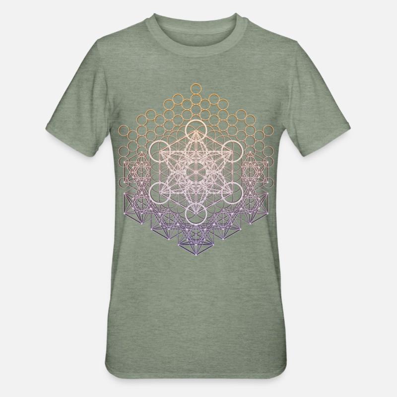 Métatrons Cube Géométrie Sacrée Connectée - T-shirt polycoton Unisexe - vert kaki chiné