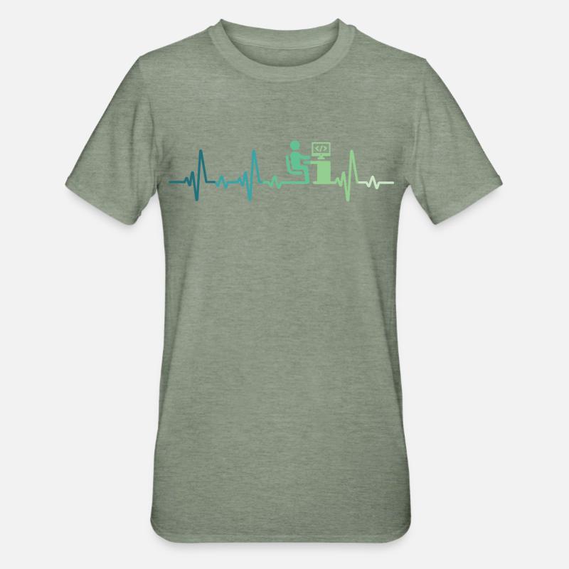 Programmeur battement de coeur développeur  - T-shirt polycoton Unisexe - vert kaki chiné