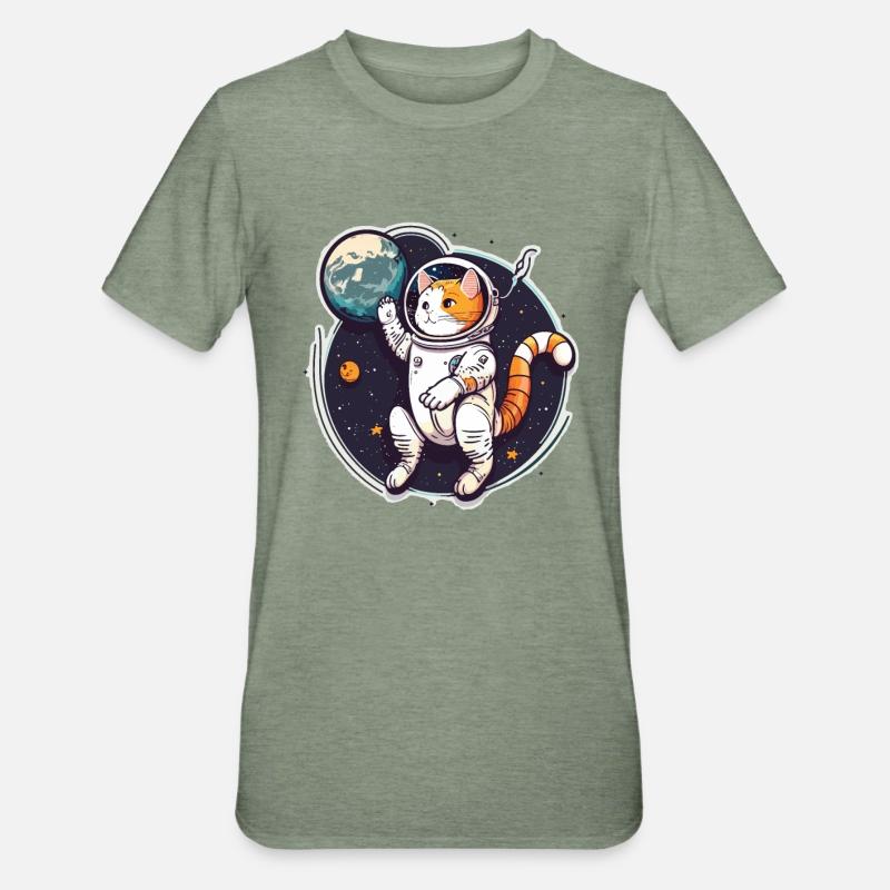 Feline Space Explorer - Unisex Polycotton T-Shirt - heather military green