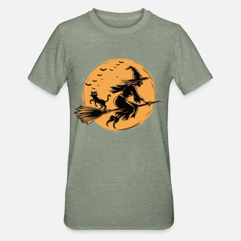 Witch Sunset Design - Unisex Polycotton T-Shirt - heather military green