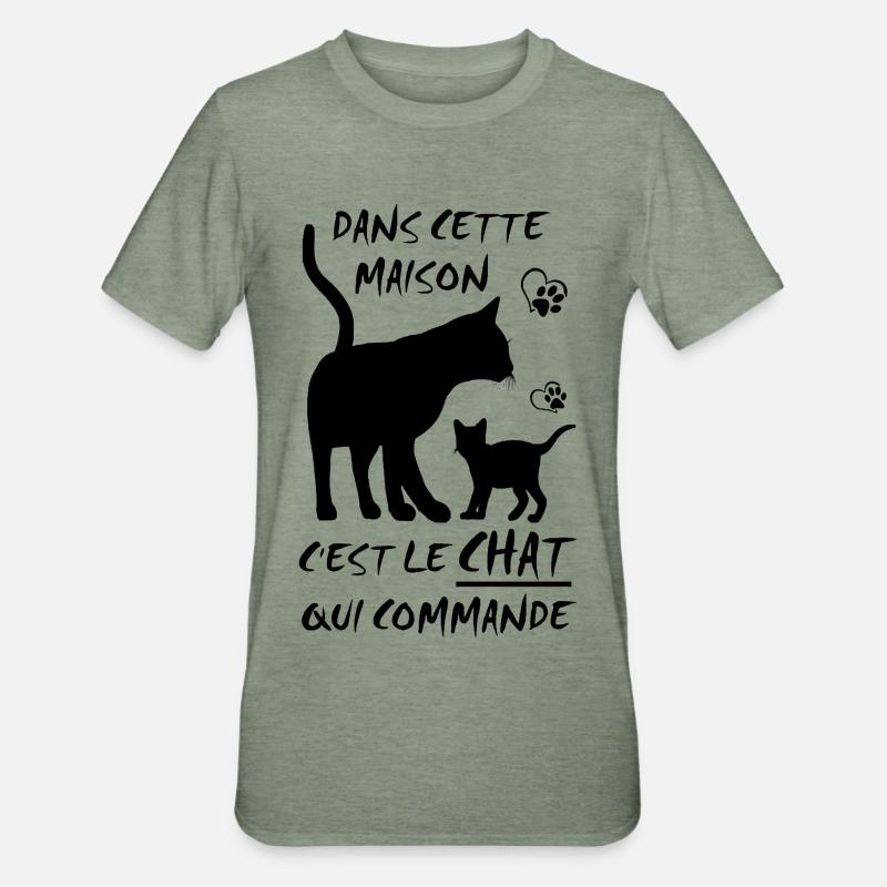 le Chat qui Commande - T-shirt polycoton Unisexe - vert kaki chiné