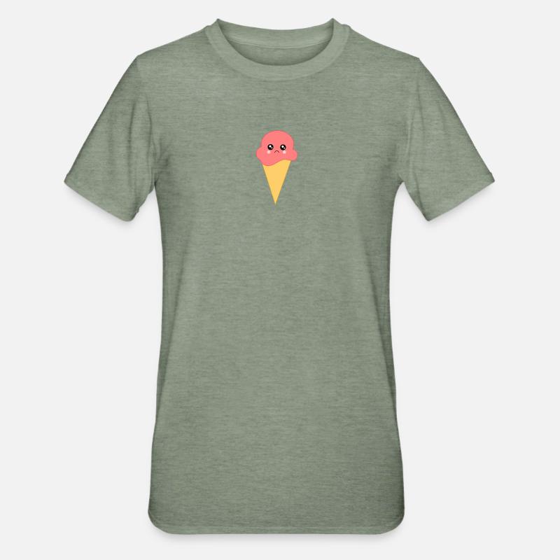 Eis Eiscreme Erdbeereis - Unisex Polycotton T-Shirt - Militärgrün meliert