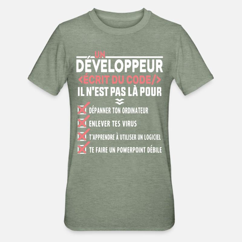 Un Développeur Écrit du Code Cadeau - T-shirt polycoton Unisexe - vert kaki chiné