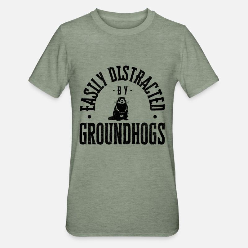 Easily distracted by groundhogs - Unisex Polycotton T-Shirt - Militärgrün meliert