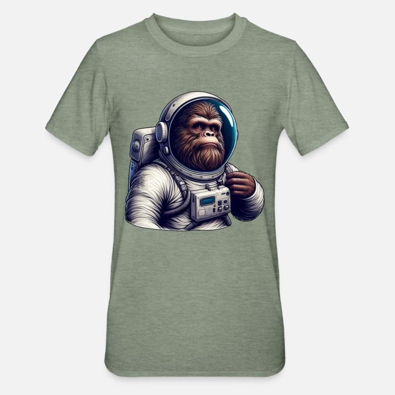 Astronaute gorille dans l’espace - T-shirt polycoton Unisexe - vert kaki chiné