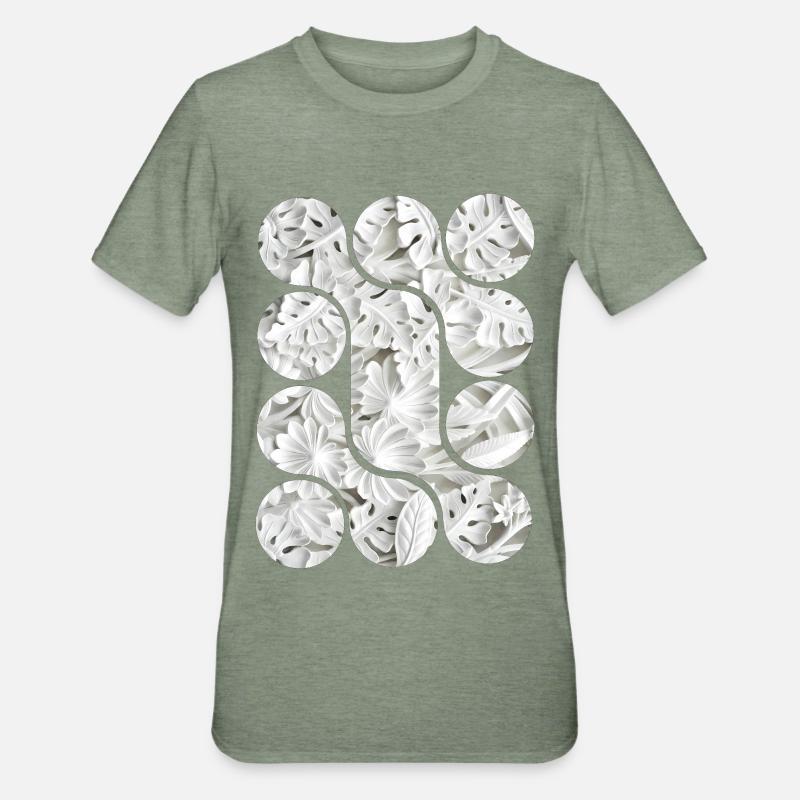 Abstract White Leaf Patterns - Unisex Polycotton T-Shirt - heather military green