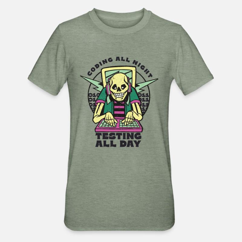 "Coding All Night Programmer | Programmierer" - Unisex Polycotton T-Shirt - Militärgrün meliert