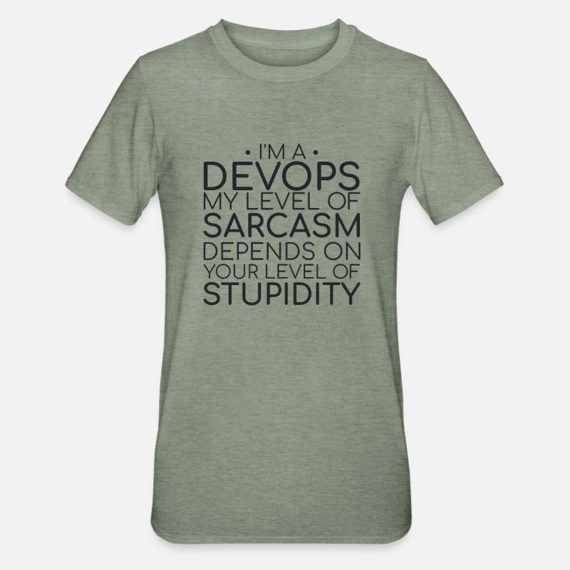"DevOps Sarcasm | Softwareentwicklung" - Unisex Polycotton T-Shirt - Militärgrün meliert