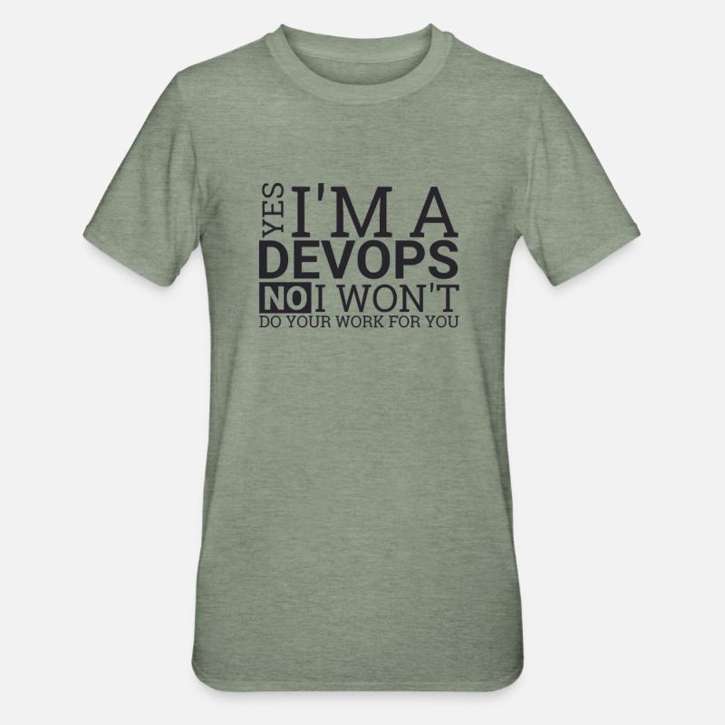 "DevOps Work | Softwareentwicklung" - Unisex Polycotton T-Shirt - Militärgrün meliert