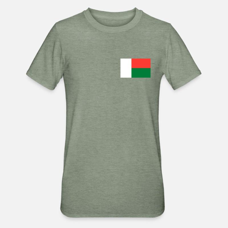 Drapeau de Madagascar - T-shirt polycoton Unisexe - vert kaki chiné