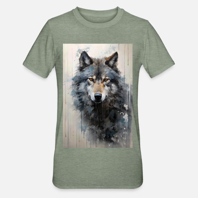 Illustration eines Wolfes - Unisex Polycotton T-Shirt - Militärgrün meliert