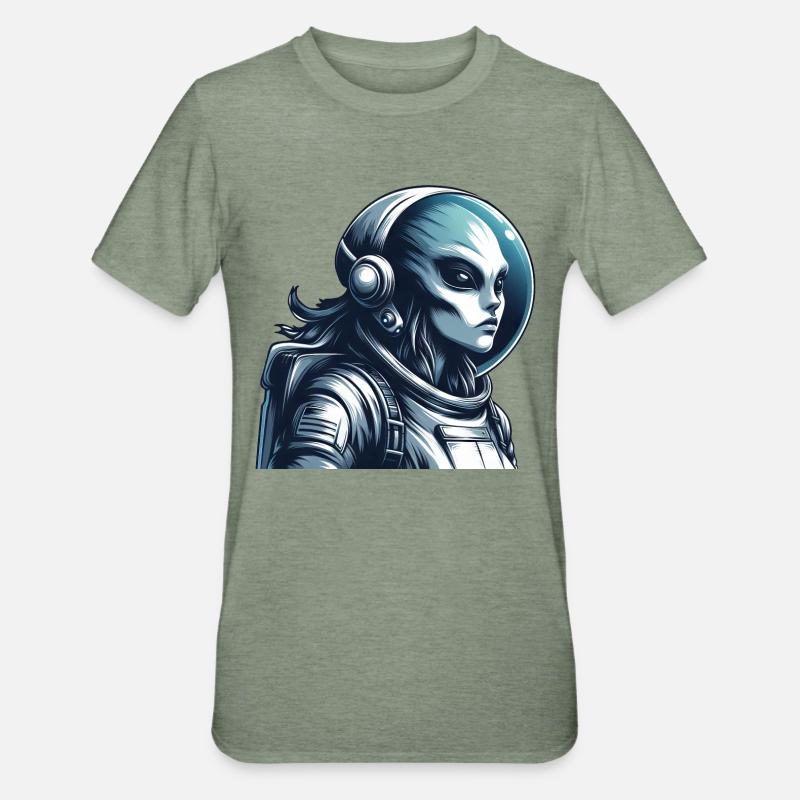 Exploration spatiale d’astronautes extraterrestres - T-shirt polycoton Unisexe - vert kaki chiné