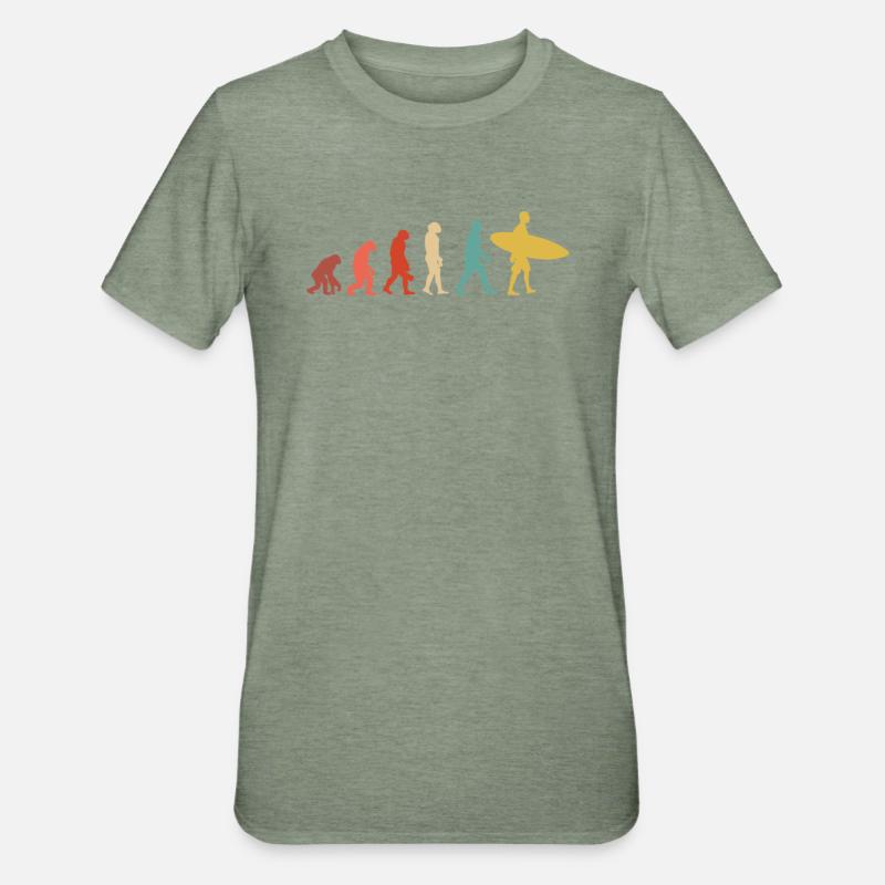 Evolution des Surfens - Unisex Polycotton T-Shirt - Militärgrün meliert