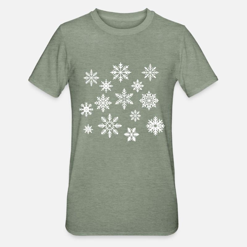 Flocons de neige blanc - T-shirt polycoton Unisexe - vert kaki chiné