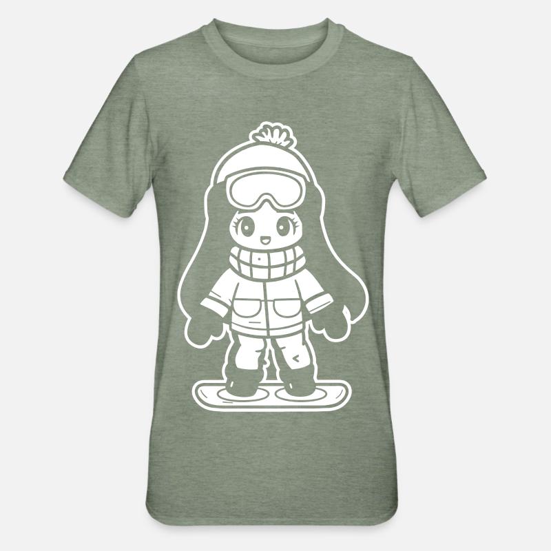 Snowboarder Mädchen - Unisex Polycotton T-Shirt - Militärgrün meliert