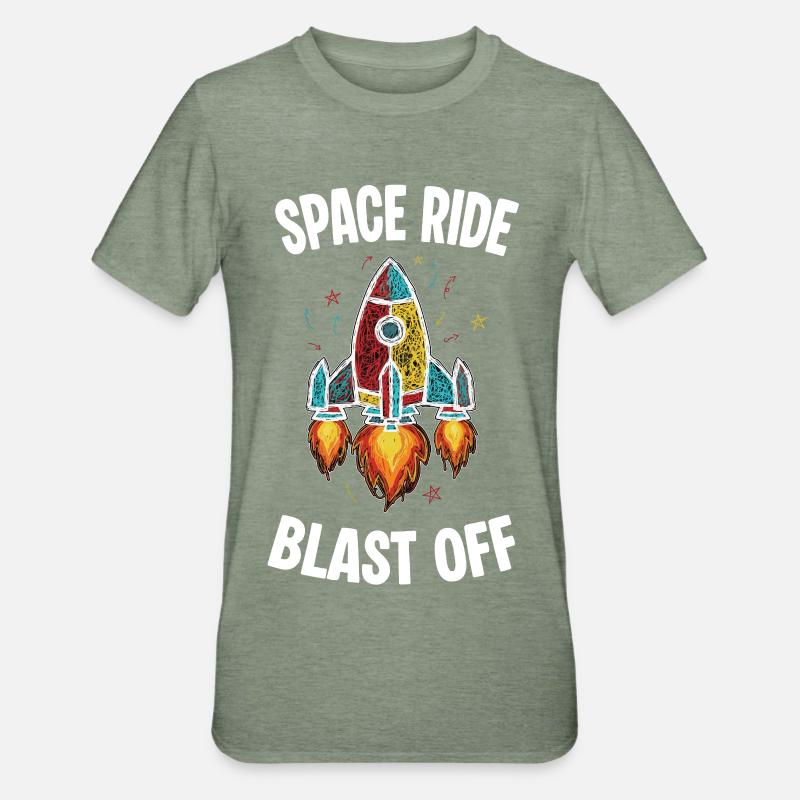 Fusée Espace Retro Scribble Blast Off - T-shirt polycoton Unisexe - vert kaki chiné