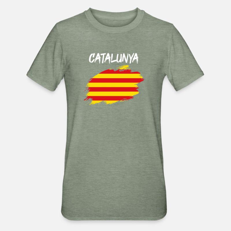 Catalogne drapeau drapeau catalan Barcelone - T-shirt polycoton Unisexe - vert kaki chiné