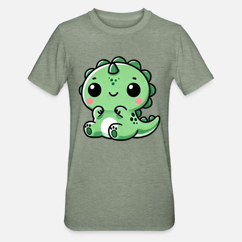 Mignon Dino T-Rex Chibi - T-shirt polycoton Unisexe - vert kaki chiné