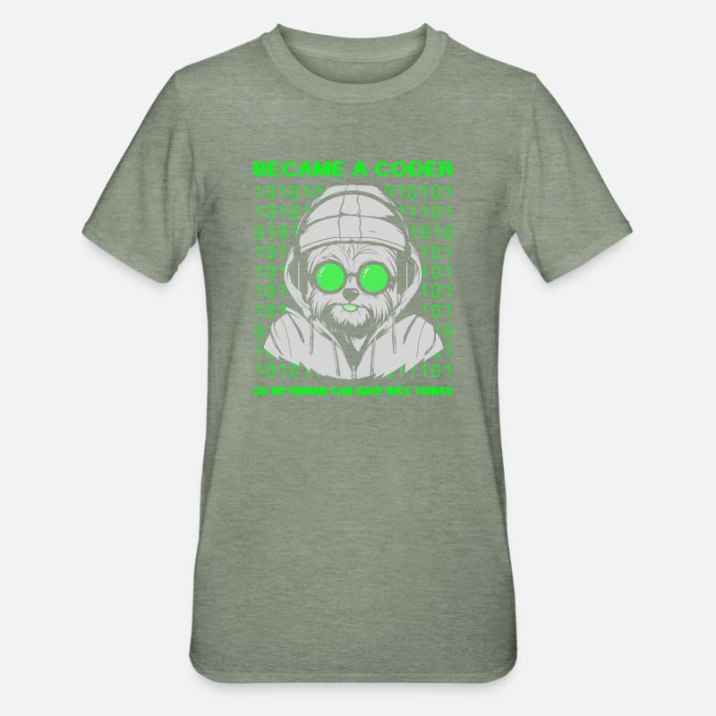 Became a Coder – Cyber Dog Binary - Unisex Polycotton T-Shirt - heather military green