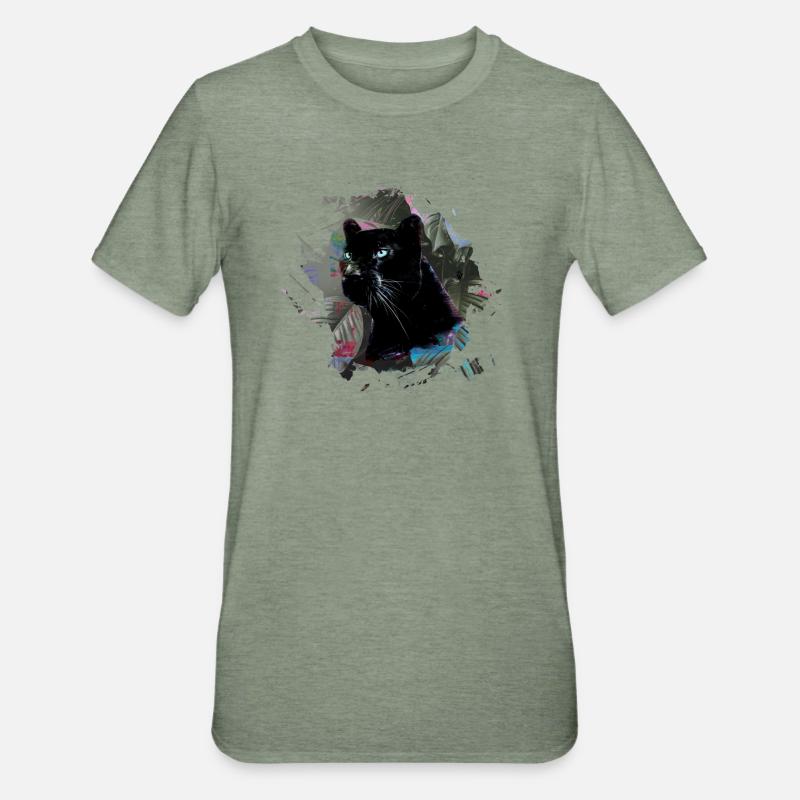 panthère, guépard, léopard, noir, jungle, forêt - T-shirt polycoton Unisexe - vert kaki chiné