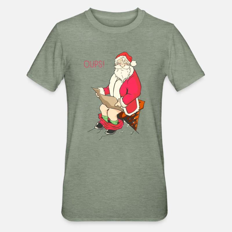 Père Noel Caca Cheminée - T-shirt polycoton Unisexe - vert kaki chiné
