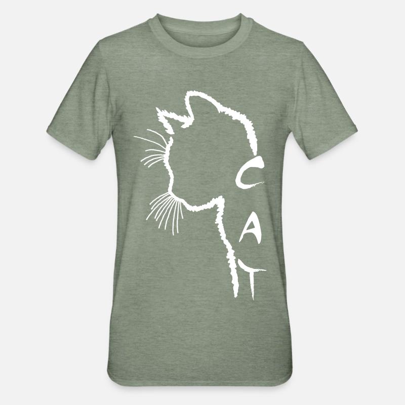Silhouette de chat blanc - T-shirt polycoton Unisexe - vert kaki chiné