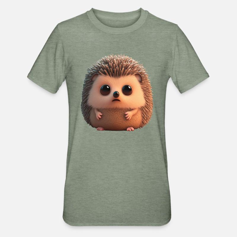 Mignon petit hérisson chibi - T-shirt polycoton Unisexe - vert kaki chiné