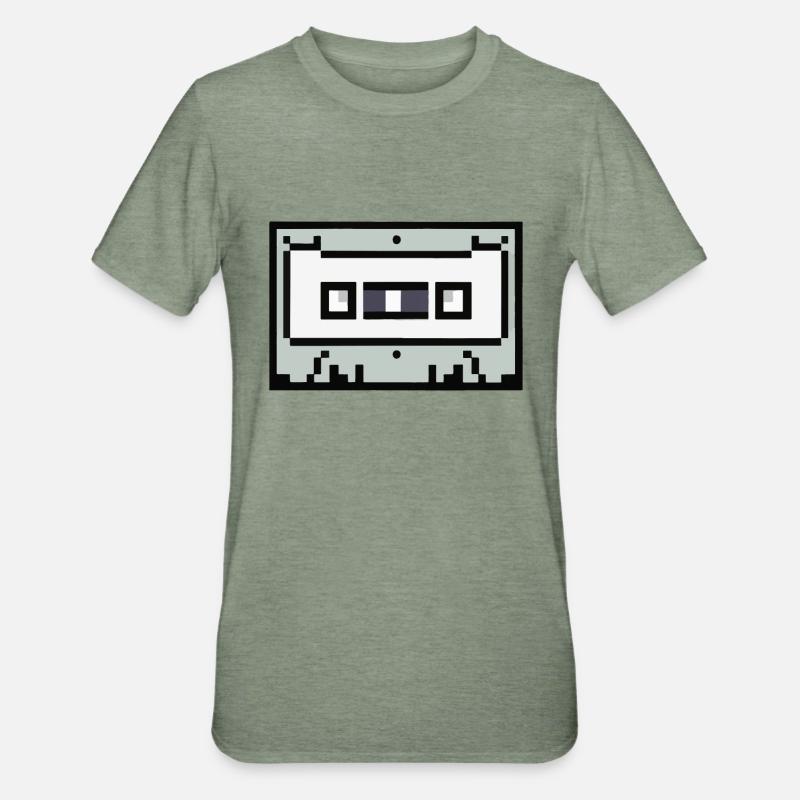 Cassette Idée cadeau rétro pixélisée - T-shirt polycoton Unisexe - vert kaki chiné