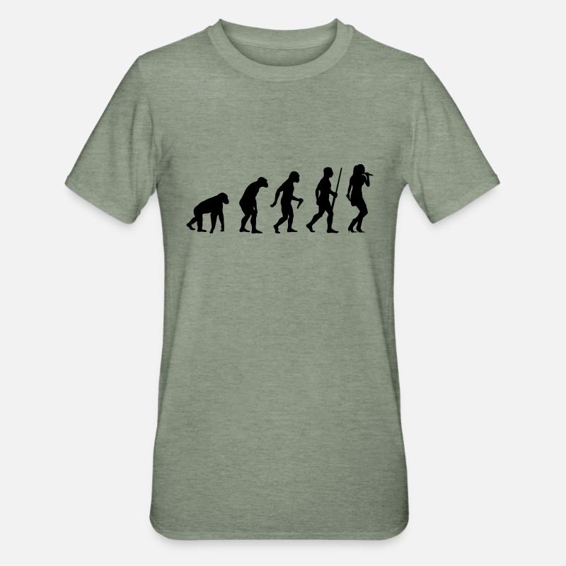 L'évolution du chanteur - T-shirt polycoton Unisexe - vert kaki chiné