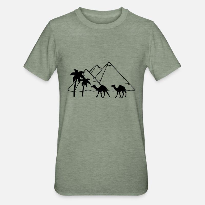 Pyramides Camel Palms - Egypte - T-shirt polycoton Unisexe - vert kaki chiné